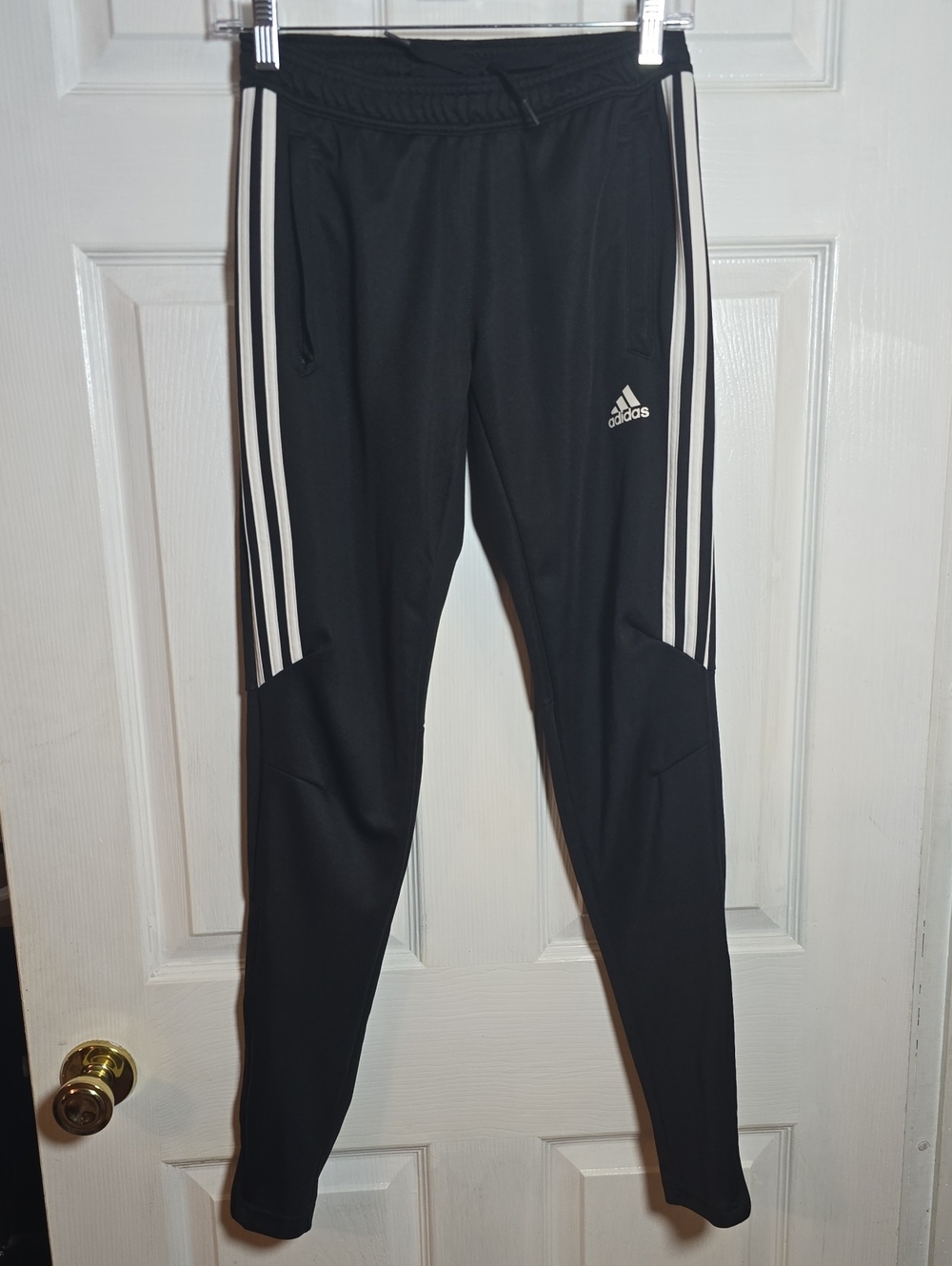 Adidas XS Black Track Pants with White Three-Stripes